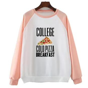 

College Breakfast Pizza Funny Hoody Cool Tops Streetwear Plus Size Women Clothes Vintage Coat Femme Harajuku