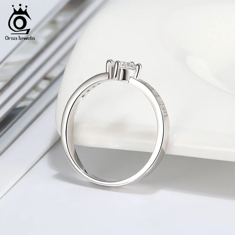 ORSA JEWELS S925 женские циркониевые блестящие кольца из чистого серебра обручальное кольцо подарок на день Святого Валентина ювелирные изделия SR194