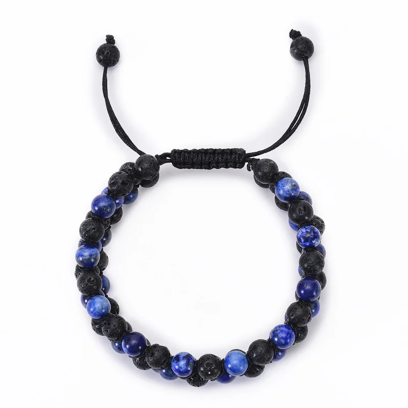 Целебный энергетический Lapis lazuli покрытие из вулканического камня браслет из каменных бус Натуральный камень бисер браслет эфирное масло плетеная веревка Браслеты Для мужчин