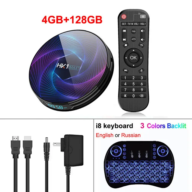 4G128G EN i8 backlit HK1 MAX Plus Android 9,0 Смарт ТВ приставка RK3368 Восьмиядерный 4 Гб 128 Гб 64 Гб 2,4G/5G Wifi 4K медиаплеер телеприставка PK HK1 MAX - Цвет: 4G128G EN i8 backlit