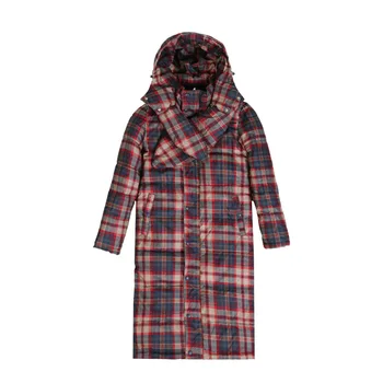 

Winter Loose Long Down Coat Jacket Plaid Thick Warm Women Cotton Padded Wadded Parkas