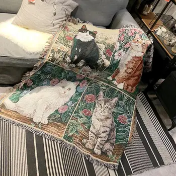 

Cat Leisure Tapestry Pet Fabric Knitting Decorative Blanket Sofa Knitted Blanket Handmade Cover Hanging Tapestry For Sofa Bed