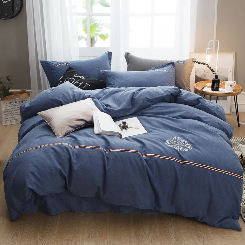 ANNAs Good Stuff 100%Cotton Activity Ecology Sanding.Bedding Set Stripe Lattice Quilt Cover Queen King Size Bedding Article Blue
