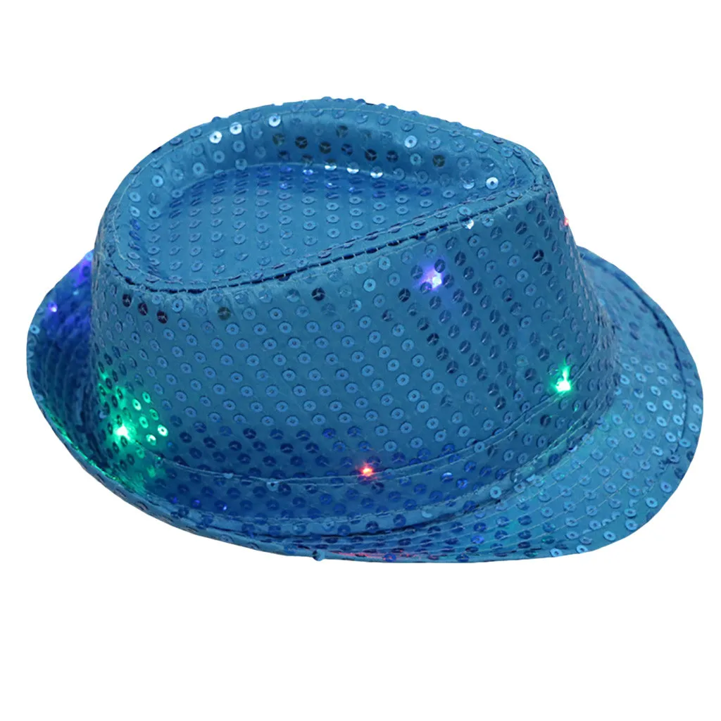 Новое прибытие мигающий свет вверх светодиодный Fedora Trilby Sequin необычное платье танцевальная вечеринка Шляпа Унисекс 10,7