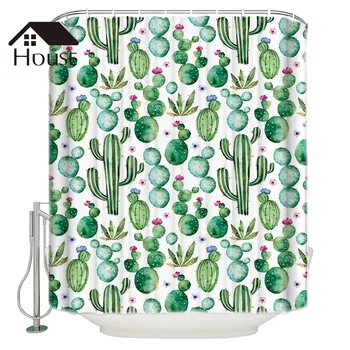 

Cactus Long Fabric Bath Shower Curtains Bathroom Decor with Hooks