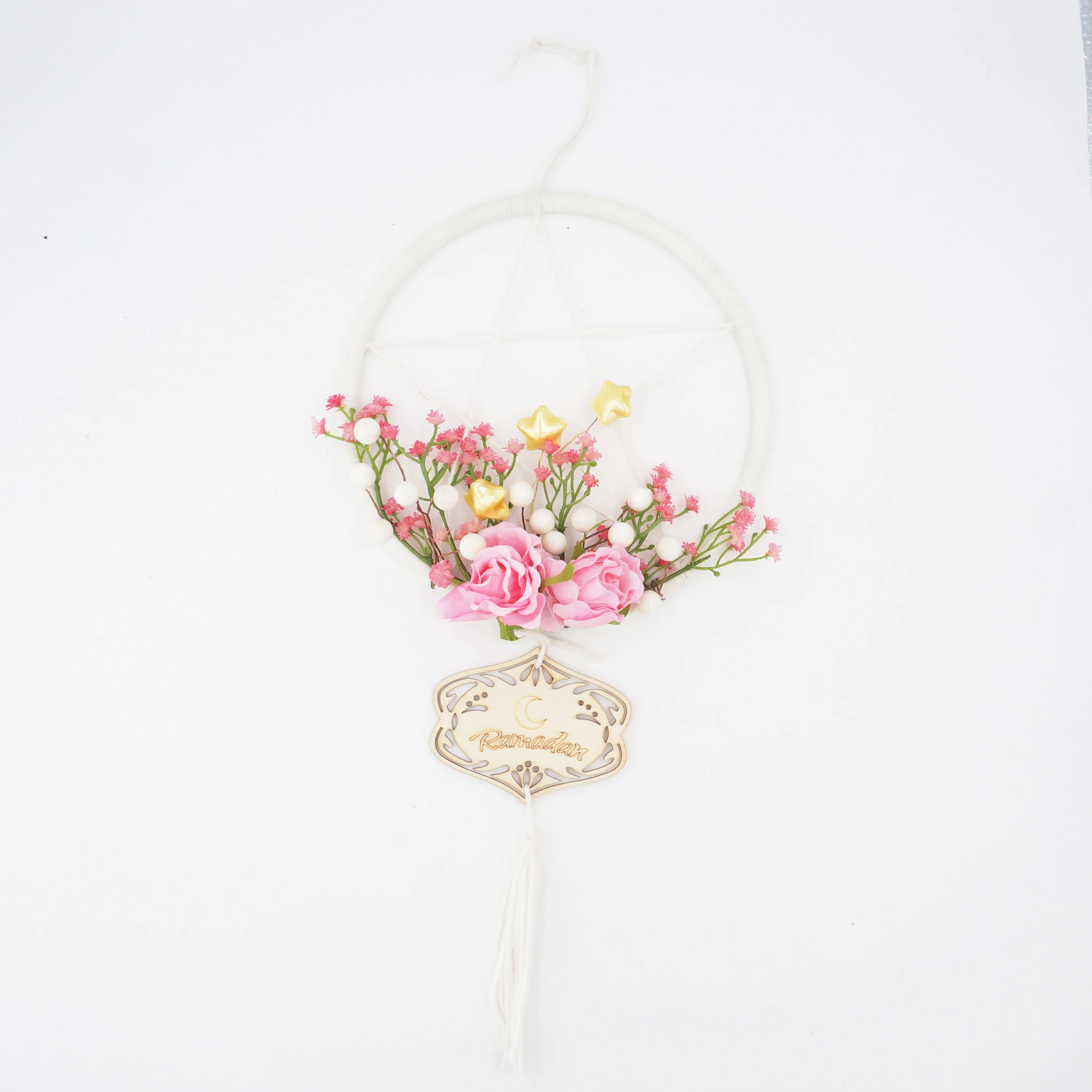 

Ramadan Eid Mubarak Decorations Artificial Flower Wreath Wooden Plaque Hanging Pendant Islam Muslim Event Party Supplies