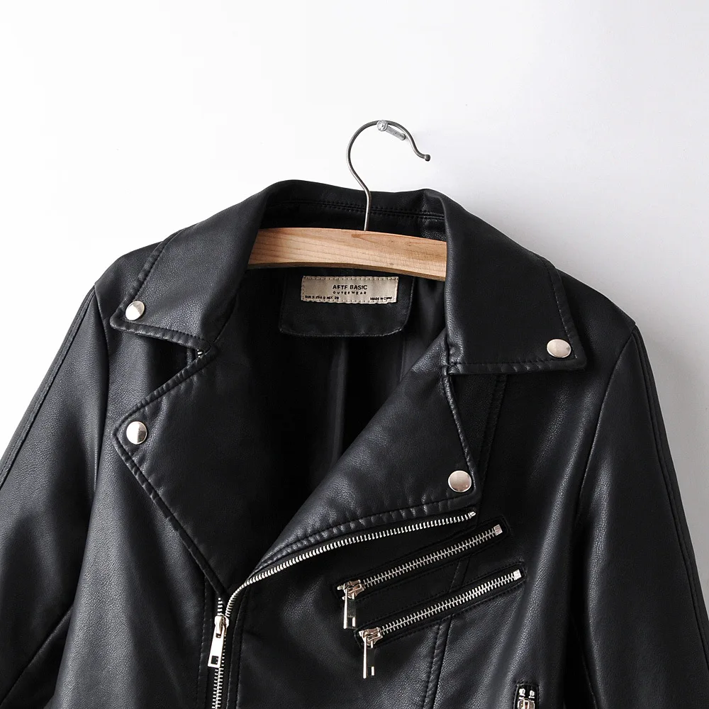 Spring Autumn Women's PU Leather Jacket With Belt Red Black Zipper Motorcycle OL Casual Jacket Plus Size Christmas Outwear