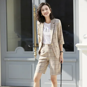 

Yy2071 Check Pattern Shorts Suit Coat 2020 College Atmosphere Quality Slim Fit Seven Points Sleeve
