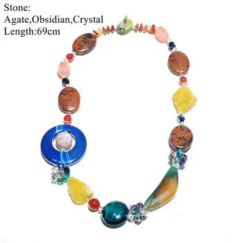 

LiiJi Unique Christmas Gift Necklace Obsidian Agates Crystal Mutil color Necklace 69cm Only 1PCS each stock Jewelry for Women