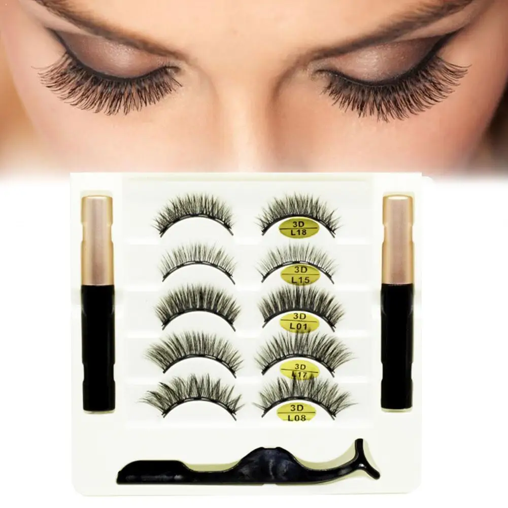 

5 Pairs of Magnetic Eye Lashes and Eyeliner Set False Tweezers Eyeliner Extension Magnet Waterproof Liquid Set & Eyelashes S7C0