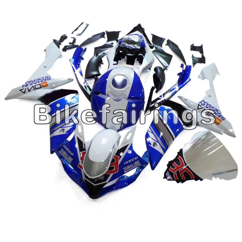 Плоские Обтекатели синего, белого и черного цвета для Yamaha YZF1000 R1 2007 2008, литьевая оболочка, Рабочий комплект, чехлы, пластиковые панели, корпуса