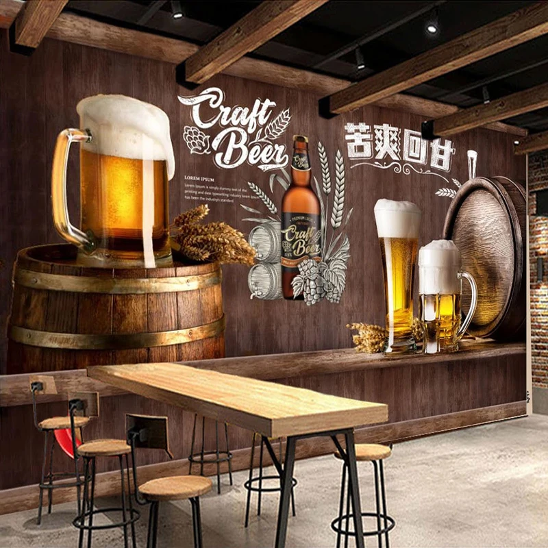 Custom 3D Photo Wallpaper Retro Nostalgic Beer Mural Restaurant Bar KTV Winery Wall Decor Painting Wall Paper Papel De Parede european and american old oak barrels wine cellars 3d photo wallpaper beer bar wine winery decor background wall paper 3d murals