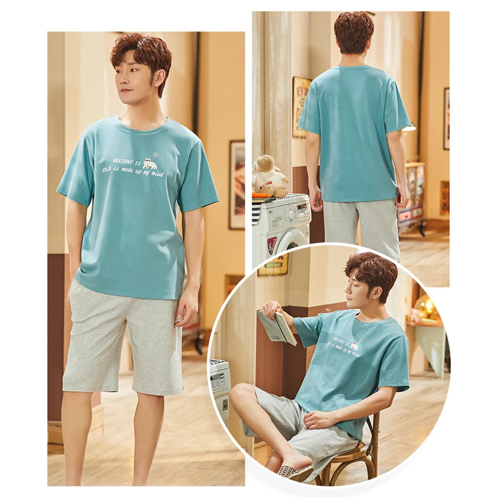 Men Summer Cotton Short-sleeved Shorts Pajamas Set Thin Section Home Suit Multi Styles L-xxxl Plus Sizes Mens Sleepwear Pajamas