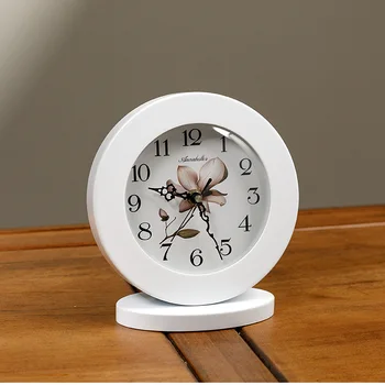 

Modern minimalist home decoration clock 6 inch white mute wooden desk clock bedroom mute bedside clock decoration ZP5061420