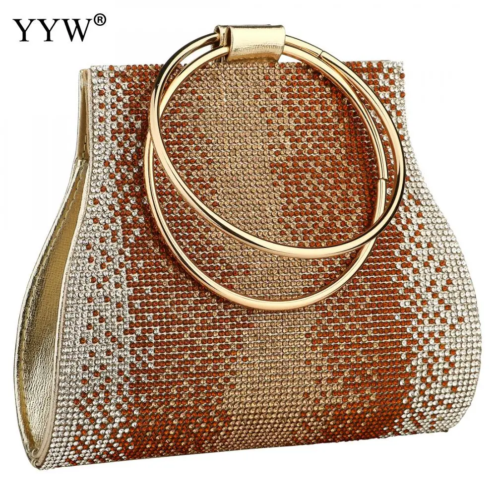 Rhinestone Clutch And Purse For Wedding Pu Leather Top Handle Hand Bags For Women Silver Circle Ring Handbag Party Evening Totes