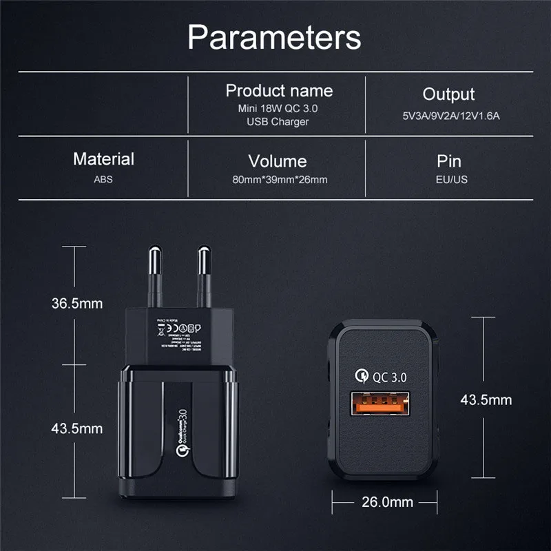 Зарядное устройство USB 18 Вт быстрая зарядка 3 0 9 в 2 а для SONY XZ LG G6 HTC M8 U11 Nubia Z11 Blackview