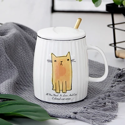 OUSSIRRO милые Креативные керамические кружки с кошкой Китти, чашка для чая, чашка для молока, кофе, чашка с мультяшным котенком для дома и офиса, чашка для фруктового сока - Цвет: Темно-серый