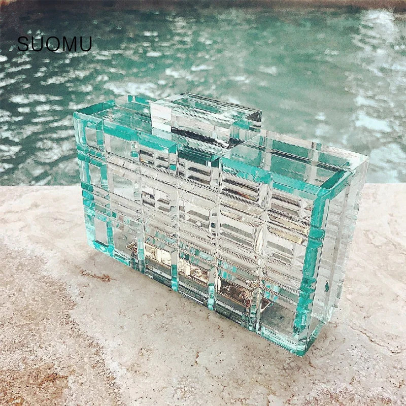 

Clear acrylic clutch Purse women transparent plastic box bag Dubai girl vintage luxury evening wedding party handbag summer bag