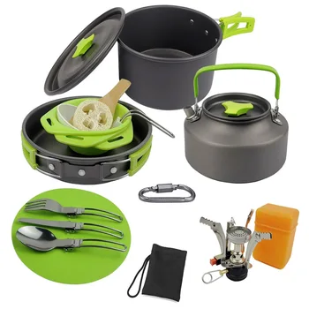 

Camping Cookware Set Outdoor Aluminum Cooking Set Water Kettle Pan Pot Travelling Hiking Picnic BBQ Tableware Equipment Tourism