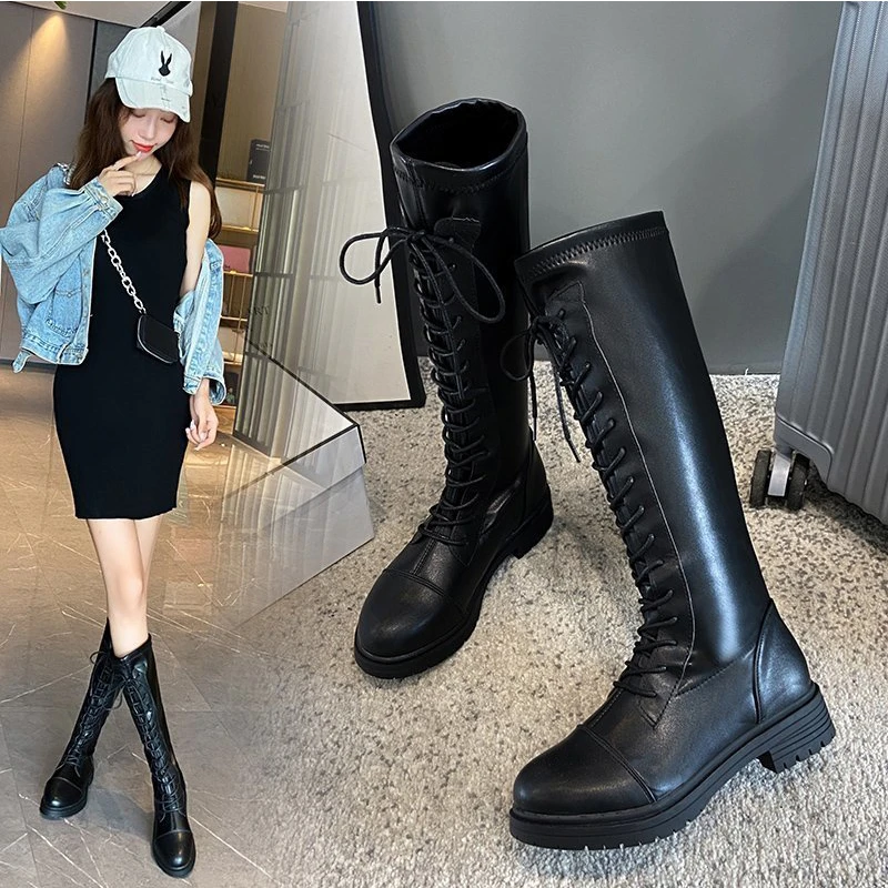 womens black knee high platform boots