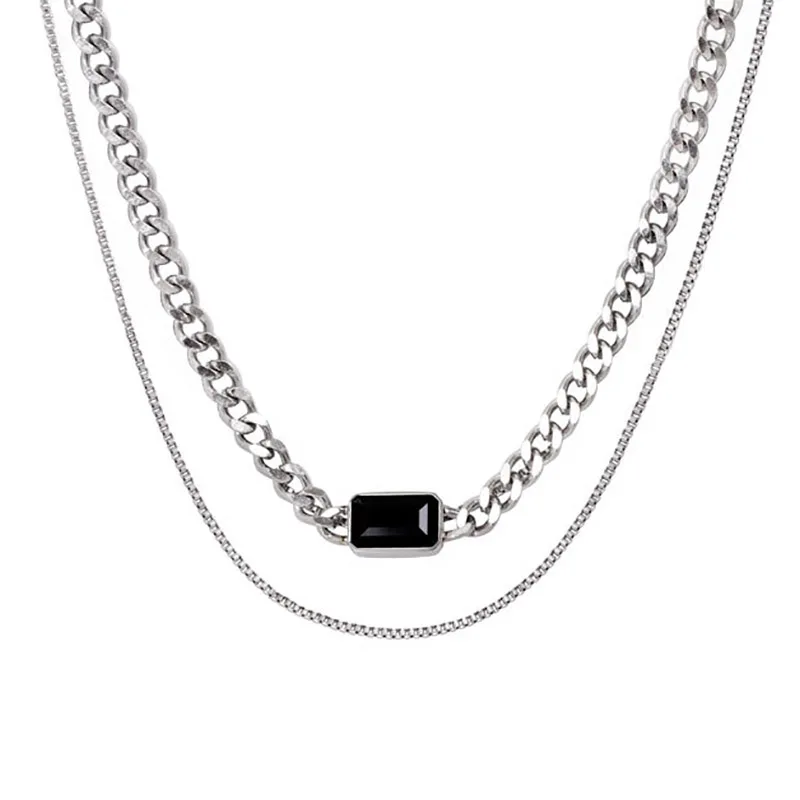 Mewanry 925 Sterling Silver Multilayer Chain Necklace Trendy Design Vintage Handmade Black Stone Pendant Party Jewelry Gifts - Image 2