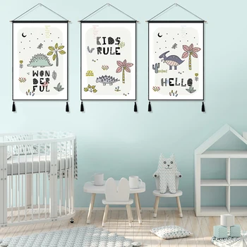 

Hello Kids Rules Cartoon Wonderful Dinosaur Hanging Cloth Cotton Line Paintings Poster Home Decor Wall Hanging Tapestry Gift