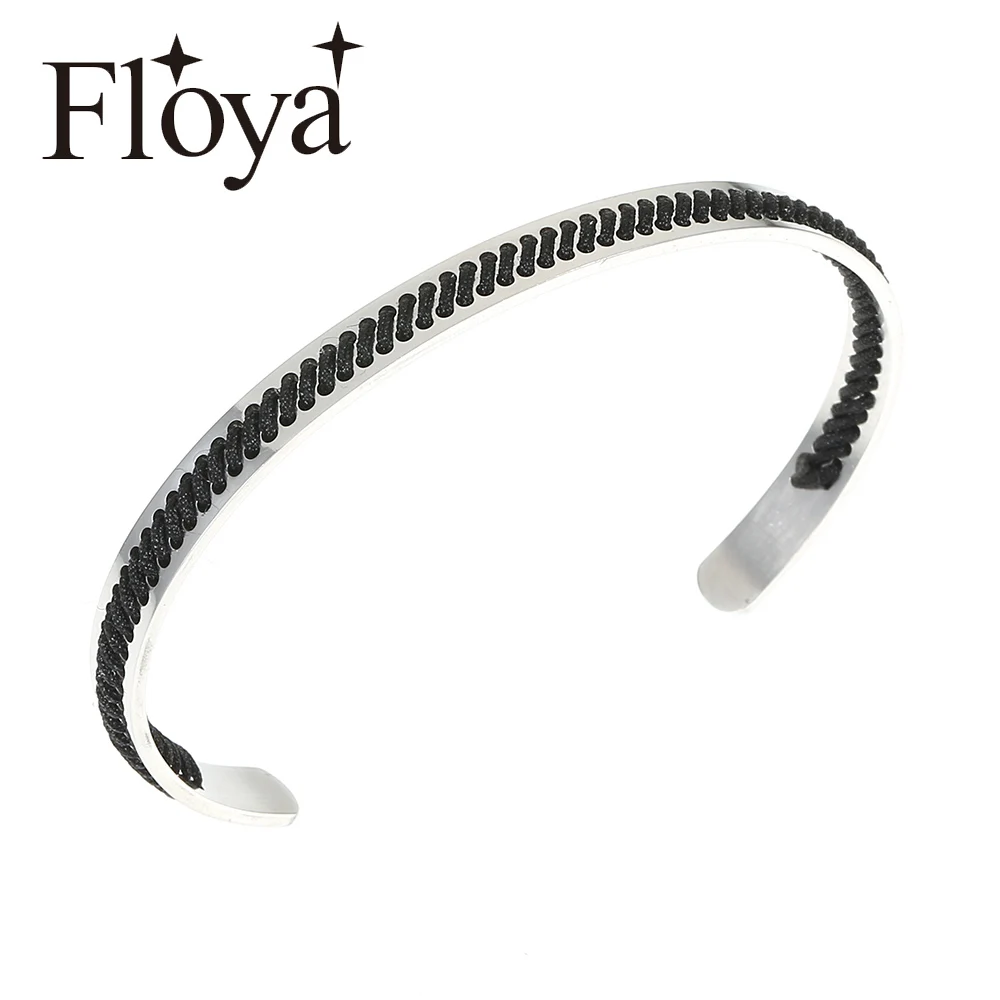 

Floya Handmade Bangles Natural Hand Knit Stainless Steel Bracelets Women Strand Cuff Bracelet Ethnic Charm Pulseira Feminina
