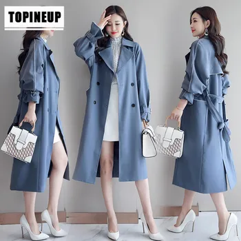 

2019 Vintage Korean Style Knee Length Overcoat Autumn Windbreaker Female OL style knee-length windbreaker Elegant Coat Women