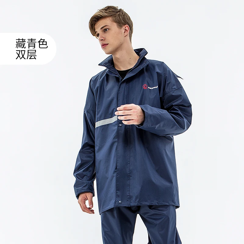 Navy blue double Водонепроницаемый однослойный дождевик, дождевик для мужчин и женщин, для спорта на открытом воздухе, кемпинга, пешего туризма, Непромокаемая куртка, брюки, костюм, пончо - Цвет: Navy blue double