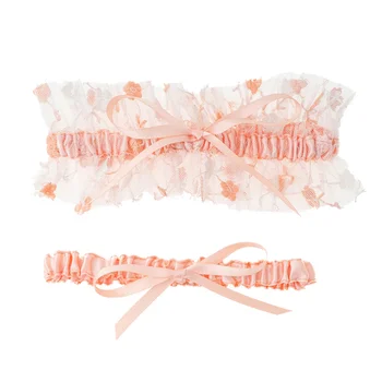 

2pcs Wedding Garter Lace Floral Pattern Gauze Bowknot Leg Belt Stretch Bridal Garter Belts (Sky-blue)
