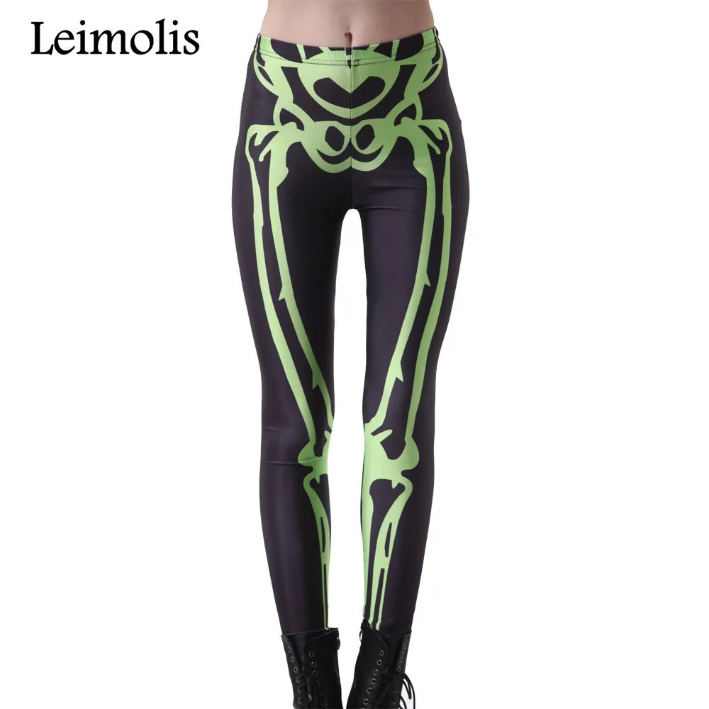 Leimolis 3D printed fitness push up workout leggings women gothic 5 X ray Skeleton plus size High Waist punk rock pants