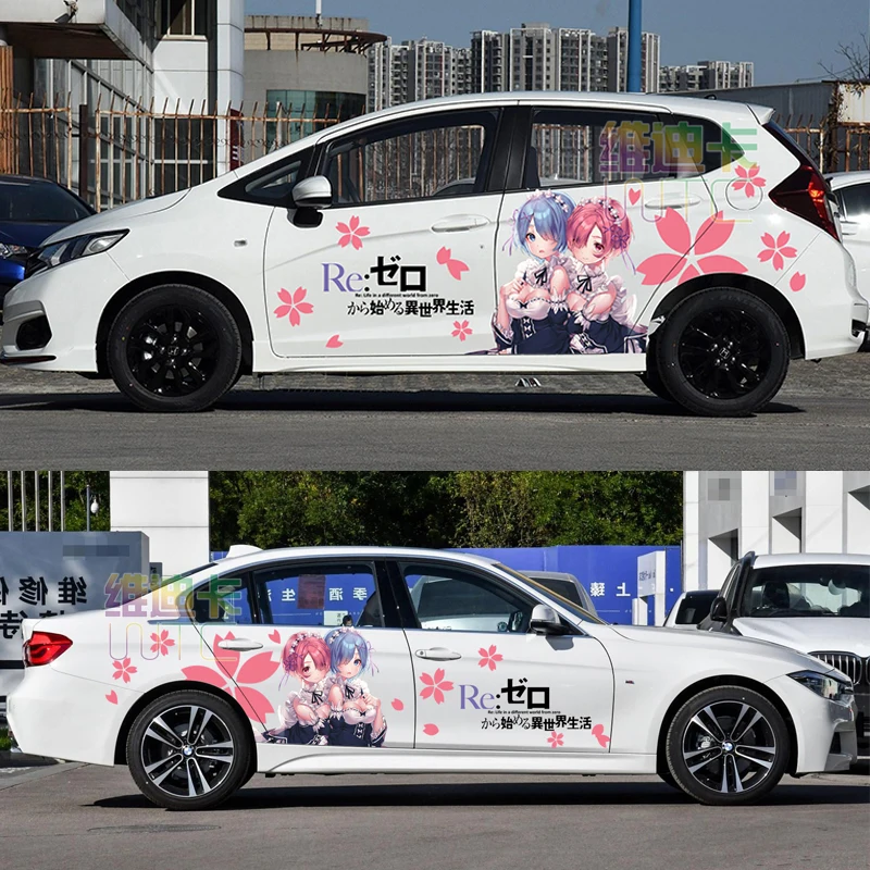 Японское аниме виниловая Автомобильная наклейка Re: Zero рам и рем для двери, в виде героев мультфильмов наклейки Ralliart ралли наклейки на автомобиль автомобильные аксессуары