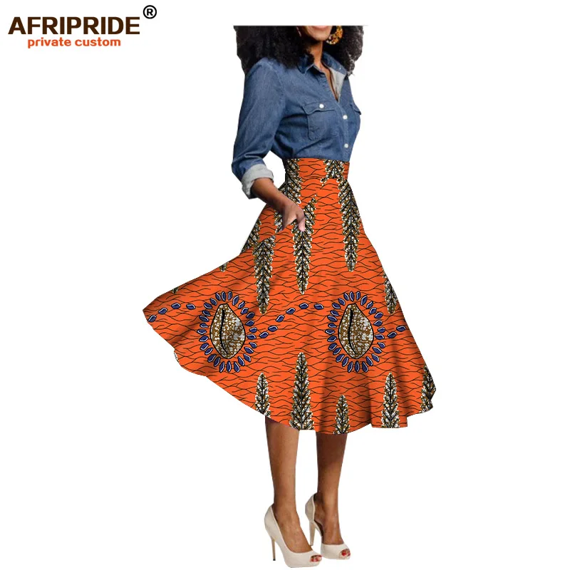 Юбки с принтом в африканском стиле для женщин, одежда до колена, повседневная юбка из чистого хлопка размера плюс, восковая одежда AFRIPRIDE A722703 - Цвет: 570
