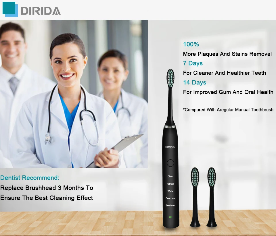DIRIDA S-100 уход за полостью рта перезаряжаемая звуковая зубная щетка Водонепроницаемая электрическая зубная щетка Ультра звуковая Глубокая чистка зубов