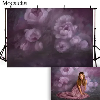 

Purple Floral Newborn Photography Backdrop Hand Printed White photocall Flowers Newborn Baby girls portrait photographic studio