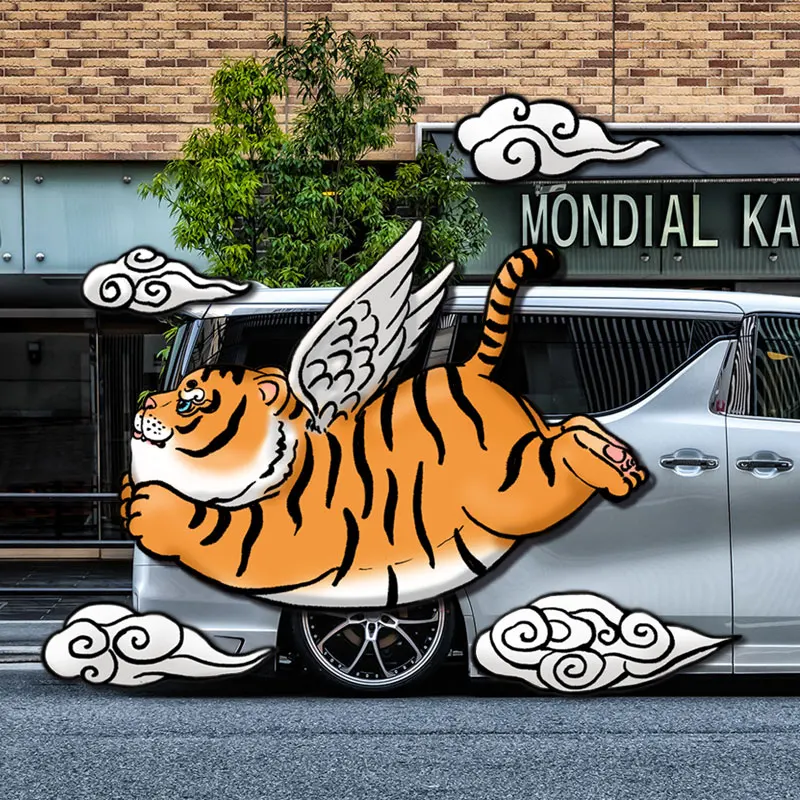 

Cartoon Cute 2022 Year Of The Tiger Vinyl Car Sticker Window Trunk Refelective Bumper Decals Motorcycle Decor Auto Accessories