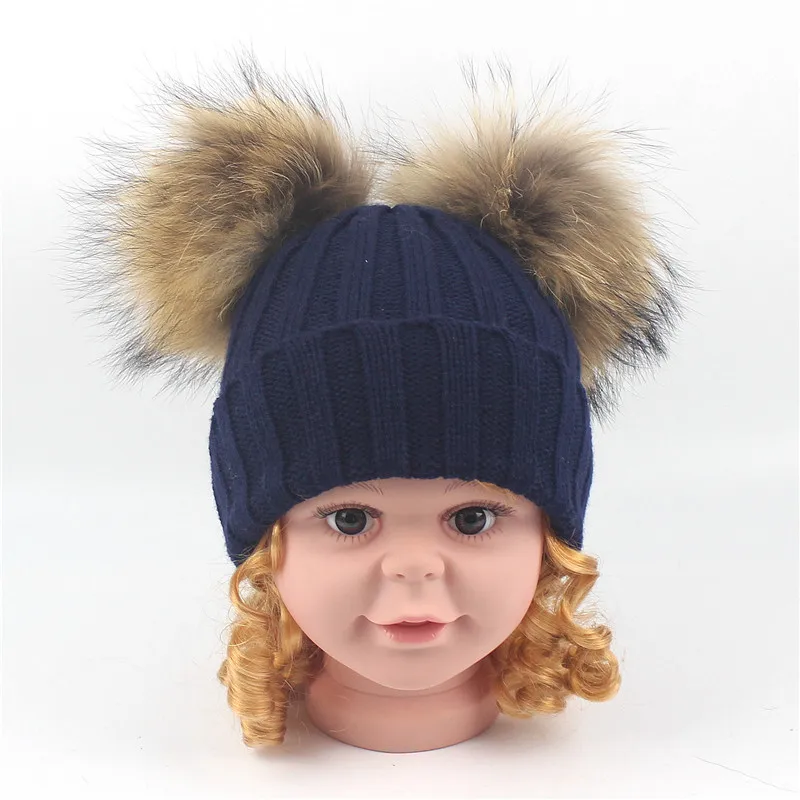 Dollplus/ зимние шапки для мальчиков и девочек, детский теплый вязаный натуральный мех, шапка, шапка для малышей, детская шапка, Зимняя Теплая Лыжная Шапка, s