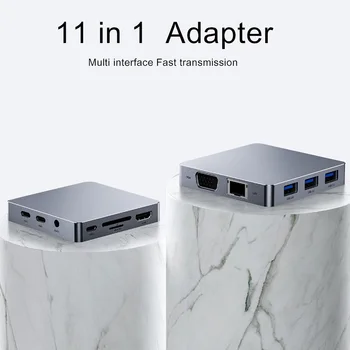 

USB Type C Laptop Docking Station 11 in 1 HDMI VGA Converter Adapter Micro SD USB-C Mcin Audio LAN Port