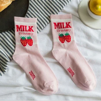 

Daily Wear Strawbbery Pattern Sweet In Tube Girls Soft Warm Cotton Blend Elastic Cute Socks