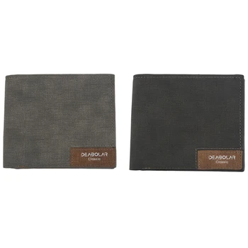 

DEABOLAR Brand 2 Pcs Wallet Purses Slim Men's Retro Wallets Men Thin Wallets, Black & Gray