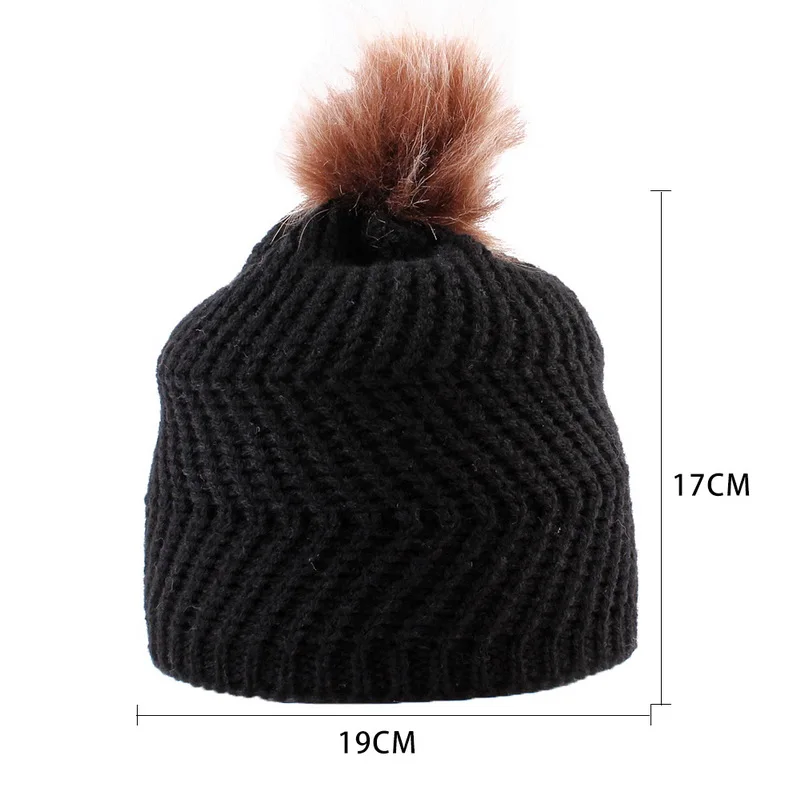Aisputent родитель-Детские шапочки с помпоном теплый мех енота Bobble Mommy Beanie шапки Дети хлопок вязаный мама детская зимняя шапка шапки