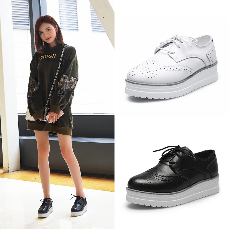 

Spring And Autumn New Style WOMEN'S Shoes Genuine Leather Casual Flat Thick Bottomed Platform Shoes Bullock Extra High Fashion W