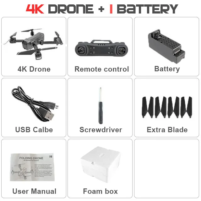 KF607 Дрон с FPV Wifi 4 K/1080 P HD Двойная камера оптический поток Квадрокоптер селфи складной мини Дрон VS SG106 visuo xs816 - Цвет: Foam Box 4K 1B