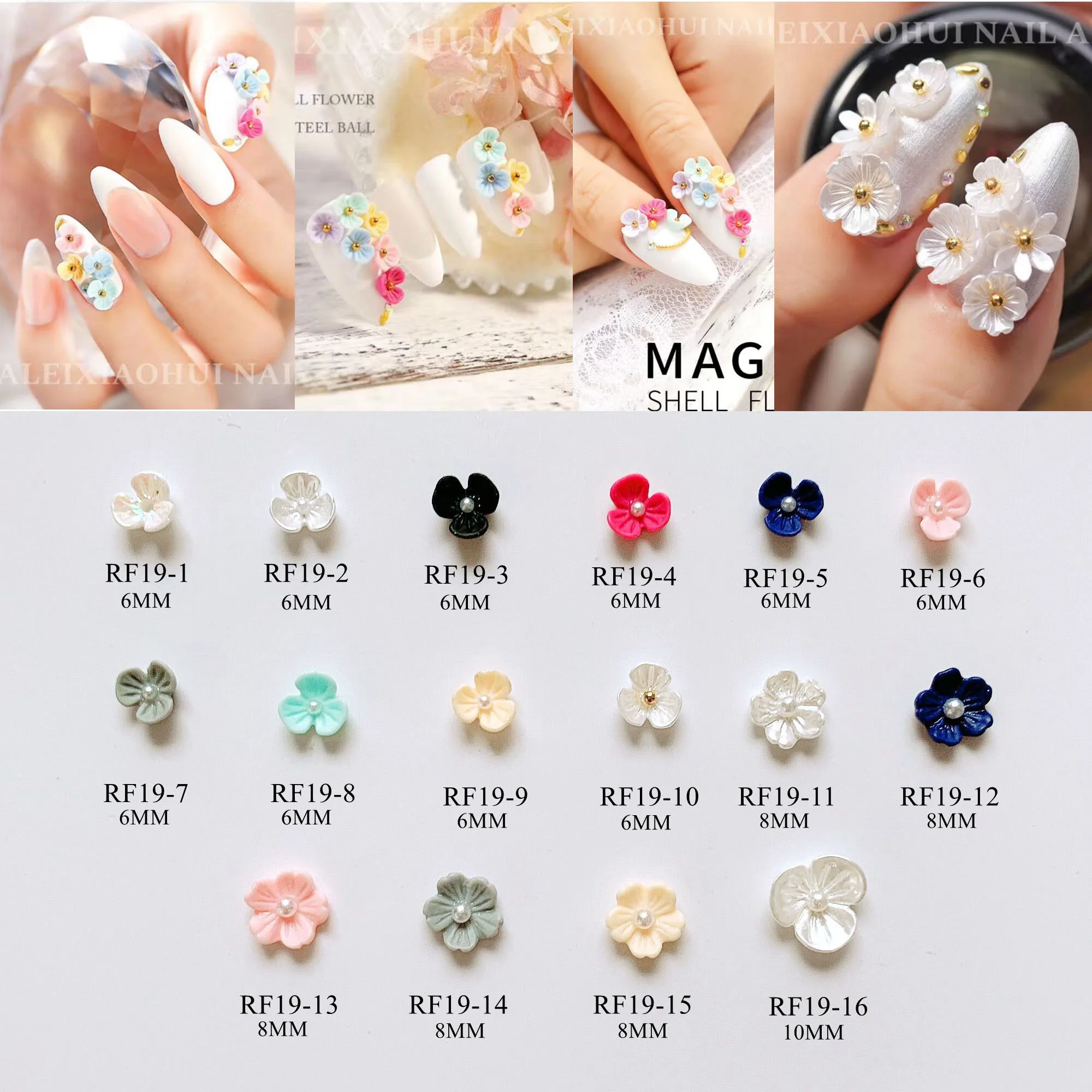

30pcs/bag Nail Art Resin Flower Decoration Different colors flower with pearl ball