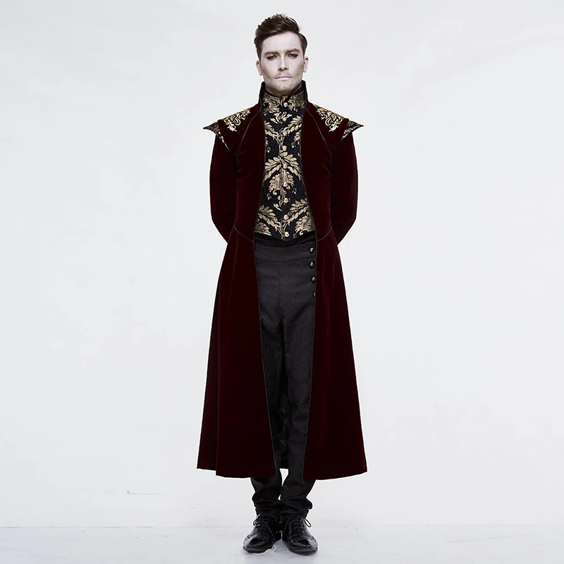 

Devil Fashion Men Gothic Vintage Winter Long Jacket Men Steampunk Retro Party Patchwork Long Coat Fashion Stage Perform Costume