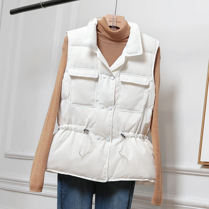 white puffer coat Winter Down Vest Women Short Sleeveless Vest Jacket Lightweight Body Warmer Waistcoat Female White Gilets Windbreaker Down Coat parka coat