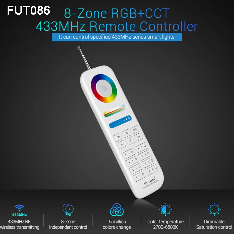 FUT086 Remote Miboxer 27 Вт RGB+ CCT PAR56 светодиодный светильник для бассейна AC12V/DC12-24V IP68 подводная лампа; FUT086 8-зона 433 МГц пульт дистанционного управления - Испускаемый цвет: FUT086 Remote
