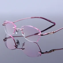 Бескаркасные очки, женские очки для чтения, оттенок розового цвета, прозрачные линзы, пресбиопические для чтения, приносят со стразами, женские очки 033