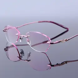 Очки без оправы женские очки для чтения оттенок розовые прозрачные линзы дальнозоркость для чтения приносить с ристоном женские очки 033