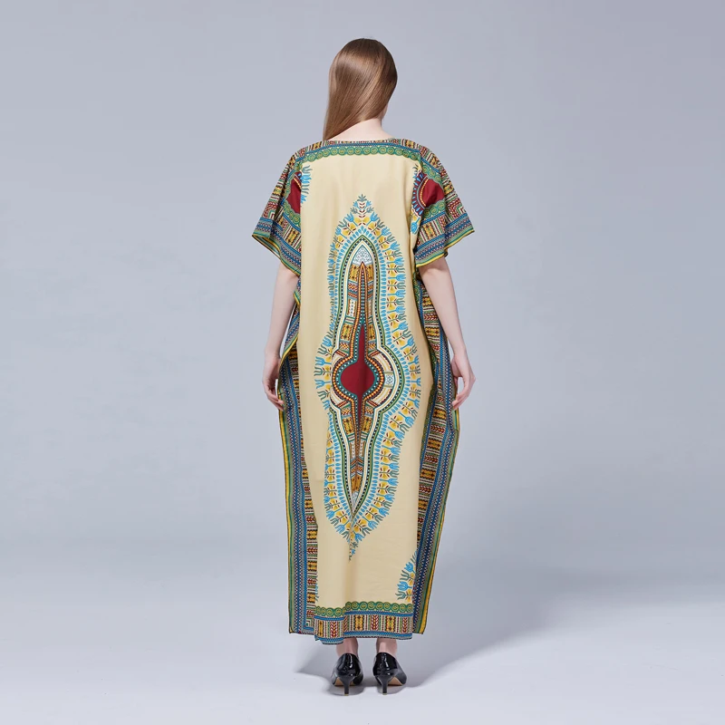 Новая мода Дашики платья хлопок африканские печатные свободные рукава летучая мышь женские длинные платья